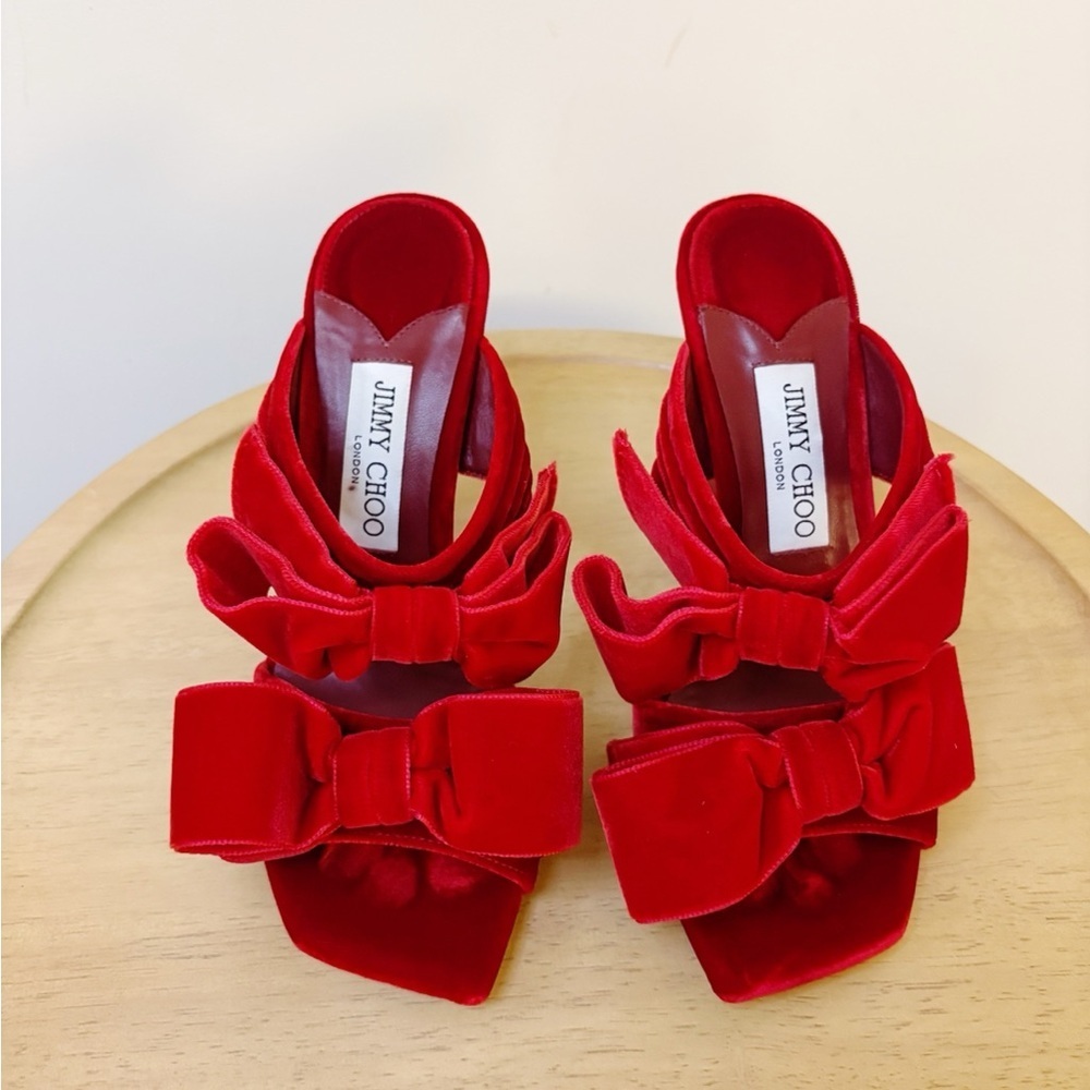 Jimmy Choo Flaca 100mm Velvet Bow Heels - Picture 6 of 9